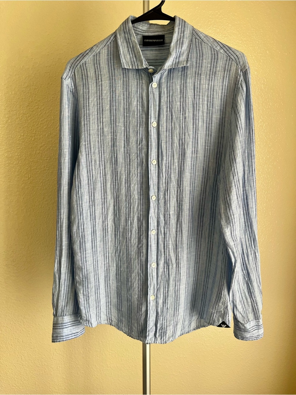 EMPORIO ARMANI 100% Linen Striped Shirt Blue Size S